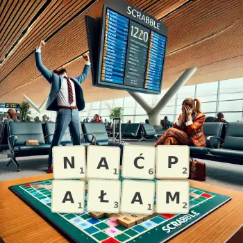 Kreatywna ilustracja do gry w Scrabble ze słowem NAĆPAŁAM ułożonym z płytek na planszy.