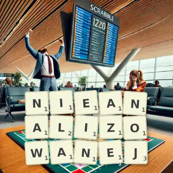 Kreatywna ilustracja do gry w Scrabble ze słowem NIEANALIZOWANEJ ułożonym z płytek na planszy.