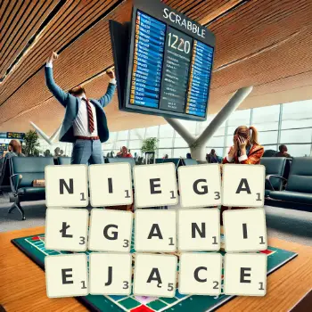 Kreatywna ilustracja do gry w Scrabble ze słowem NIEGAŁGANIEJĄCE ułożonym z płytek na planszy.