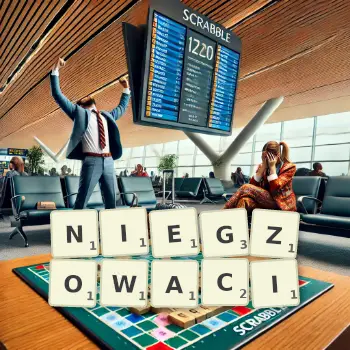 Kreatywna ilustracja do gry w Scrabble ze słowem NIEGZOWACI ułożonym z płytek na planszy.