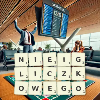 Kreatywna ilustracja do gry w Scrabble ze słowem NIEIGLICZKOWEGO ułożonym z płytek na planszy.