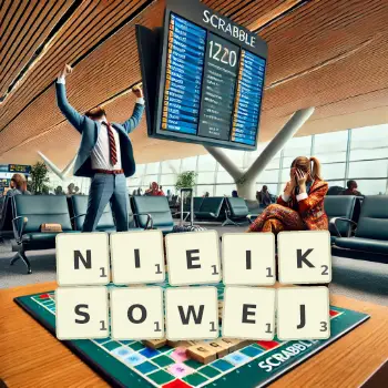 Kreatywna ilustracja do gry w Scrabble ze słowem NIEIKSOWEJ ułożonym z płytek na planszy.