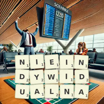 Kreatywna ilustracja do gry w Scrabble ze słowem NIEINDYWIDUALNA ułożonym z płytek na planszy.