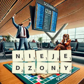 Kreatywna ilustracja do gry w Scrabble ze słowem NIEJEDZONY ułożonym z płytek na planszy.