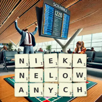 Kreatywna ilustracja do gry w Scrabble ze słowem NIEKANELOWANYCH ułożonym z płytek na planszy.