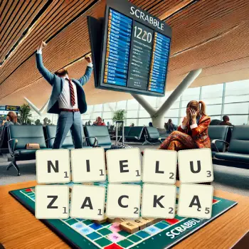 Kreatywna ilustracja do gry w Scrabble ze słowem NIELUZACKĄ ułożonym z płytek na planszy.