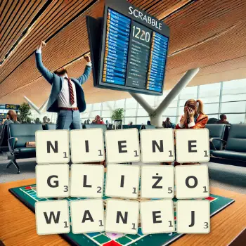 Kreatywna ilustracja do gry w Scrabble ze słowem NIENEGLIŻOWANEJ ułożonym z płytek na planszy.