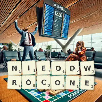 Kreatywna ilustracja do gry w Scrabble ze słowem NIEODWRÓCONE ułożonym z płytek na planszy.