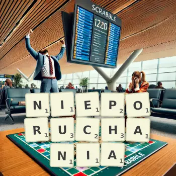 Kreatywna ilustracja do gry w Scrabble ze słowem NIEPORUCHANIA ułożonym z płytek na planszy.