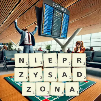 Kreatywna ilustracja do gry w Scrabble ze słowem NIEPRZYSADZONA ułożonym z płytek na planszy.
