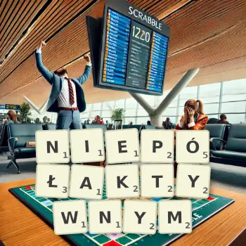 Kreatywna ilustracja do gry w Scrabble ze słowem NIEPÓŁAKTYWNYM ułożonym z płytek na planszy.