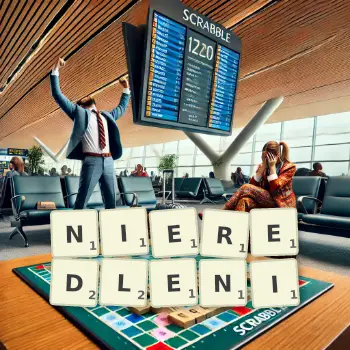 Kreatywna ilustracja do gry w Scrabble ze słowem NIEREDLENI ułożonym z płytek na planszy.