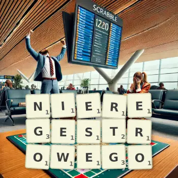 Kreatywna ilustracja do gry w Scrabble ze słowem NIEREGESTROWEGO ułożonym z płytek na planszy.