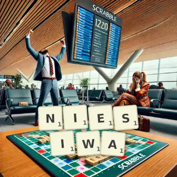Kreatywna ilustracja do gry w Scrabble ze słowem NIESIWA ułożonym z płytek na planszy.