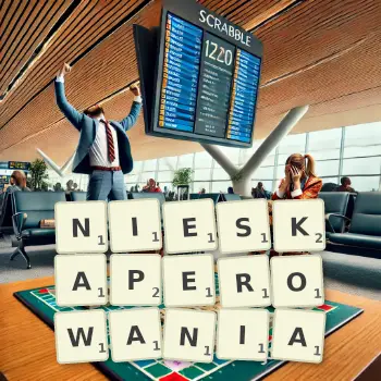 Kreatywna ilustracja do gry w Scrabble ze słowem NIESKAPEROWANIA ułożonym z płytek na planszy.