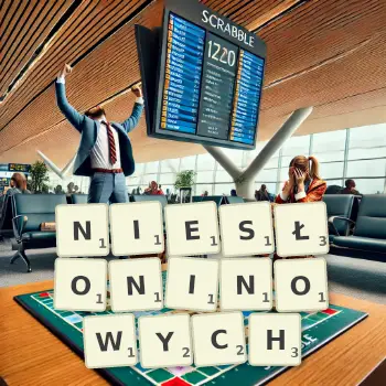 Kreatywna ilustracja do gry w Scrabble ze słowem NIESŁONINOWYCH ułożonym z płytek na planszy.