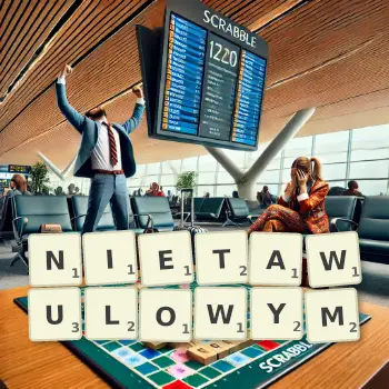 Kreatywna ilustracja do gry w Scrabble ze słowem NIETAWULOWYM ułożonym z płytek na planszy.