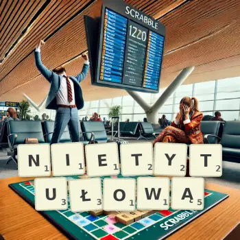 Kreatywna ilustracja do gry w Scrabble ze słowem NIETYTUŁOWĄ ułożonym z płytek na planszy.