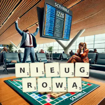 Kreatywna ilustracja do gry w Scrabble ze słowem NIEUGROWĄ ułożonym z płytek na planszy.