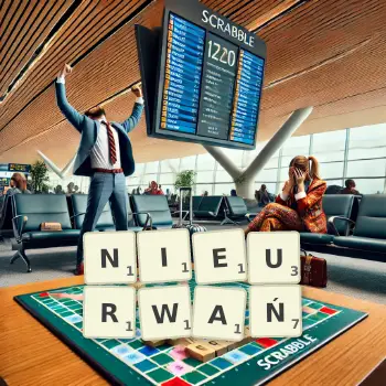 Kreatywna ilustracja do gry w Scrabble ze słowem NIEURWAŃ ułożonym z płytek na planszy.