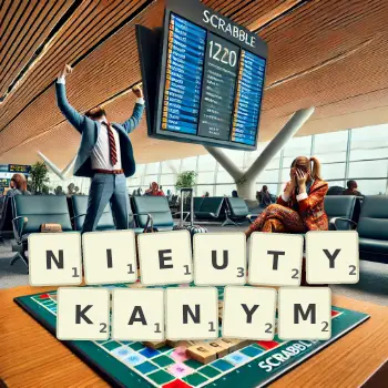 Kreatywna ilustracja do gry w Scrabble ze słowem NIEUTYKANYM ułożonym z płytek na planszy.