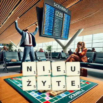 Kreatywna ilustracja do gry w Scrabble ze słowem NIEUŻYTE ułożonym z płytek na planszy.