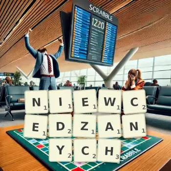 Kreatywna ilustracja do gry w Scrabble ze słowem NIEWCEDZANYCH ułożonym z płytek na planszy.