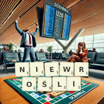 Kreatywna ilustracja do gry w Scrabble ze słowem NIEWROŚLI ułożonym z płytek na planszy.