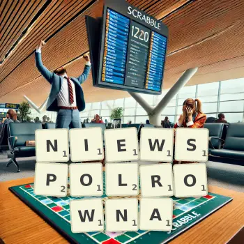 Kreatywna ilustracja do gry w Scrabble ze słowem NIEWSPOLROWNA ułożonym z płytek na planszy.