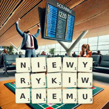 Kreatywna ilustracja do gry w Scrabble ze słowem NIEWYRYKIWANEMU ułożonym z płytek na planszy.