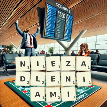 Kreatywna ilustracja do gry w Scrabble ze słowem NIEZADLENIAMI ułożonym z płytek na planszy.
