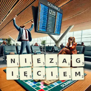 Kreatywna ilustracja do gry w Scrabble ze słowem NIEZAGIĘCIEM ułożonym z płytek na planszy.