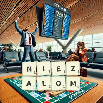 Kreatywna ilustracja do gry w Scrabble ze słowem NIEZALOM ułożonym z płytek na planszy.