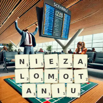 Kreatywna ilustracja do gry w Scrabble ze słowem NIEZALOMOTANIU ułożonym z płytek na planszy.