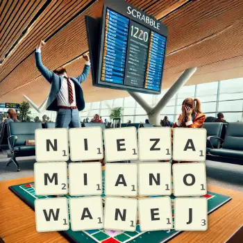 Kreatywna ilustracja do gry w Scrabble ze słowem NIEZAMIANOWANEJ ułożonym z płytek na planszy.