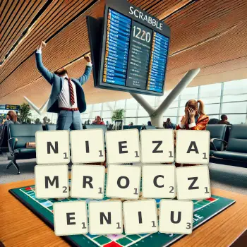 Kreatywna ilustracja do gry w Scrabble ze słowem NIEZAMROCZENIU ułożonym z płytek na planszy.