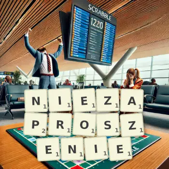 Kreatywna ilustracja do gry w Scrabble ze słowem NIEZAPROSZENIE ułożonym z płytek na planszy.