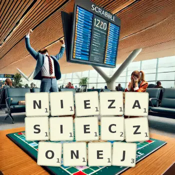 Kreatywna ilustracja do gry w Scrabble ze słowem NIEZASIECZONEJ ułożonym z płytek na planszy.