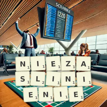 Kreatywna ilustracja do gry w Scrabble ze słowem NIEZASLINIENIE ułożonym z płytek na planszy.