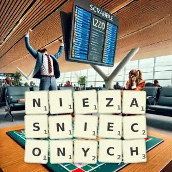 Kreatywna ilustracja do gry w Scrabble ze słowem NIEZASNIECONYCH ułożonym z płytek na planszy.