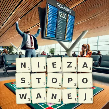 Kreatywna ilustracja do gry w Scrabble ze słowem NIEZASTOPOWANEJ ułożonym z płytek na planszy.