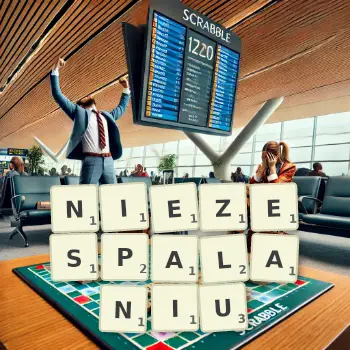 Kreatywna ilustracja do gry w Scrabble ze słowem NIEZESPALANIU ułożonym z płytek na planszy.