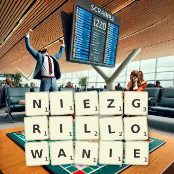 Kreatywna ilustracja do gry w Scrabble ze słowem NIEZGRILLOWANIE ułożonym z płytek na planszy.