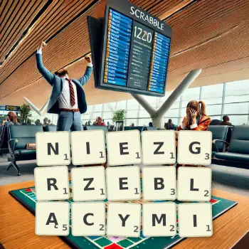 Kreatywna ilustracja do gry w Scrabble ze słowem NIEZGRZEBLĄCYMI ułożonym z płytek na planszy.