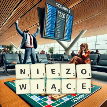 Kreatywna ilustracja do gry w Scrabble ze słowem NIEZOWIĄCE ułożonym z płytek na planszy.