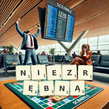 Kreatywna ilustracja do gry w Scrabble ze słowem NIEZRĘBNĄ ułożonym z płytek na planszy.