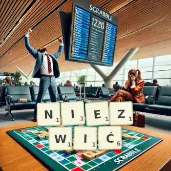 Kreatywna ilustracja do gry w Scrabble ze słowem NIEZWIĆ ułożonym z płytek na planszy.