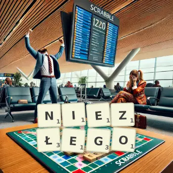Kreatywna ilustracja do gry w Scrabble ze słowem NIEZŁEGO ułożonym z płytek na planszy.