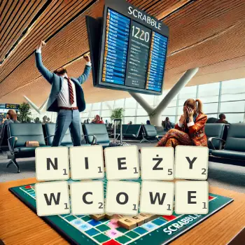Kreatywna ilustracja do gry w Scrabble ze słowem NIEŻYWCOWE ułożonym z płytek na planszy.