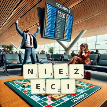 Kreatywna ilustracja do gry w Scrabble ze słowem NIEŻĘCI ułożonym z płytek na planszy.